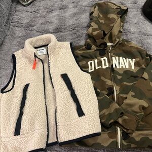Old Navy Kids Camouflage Hoodie and Cream Sherpa Vest